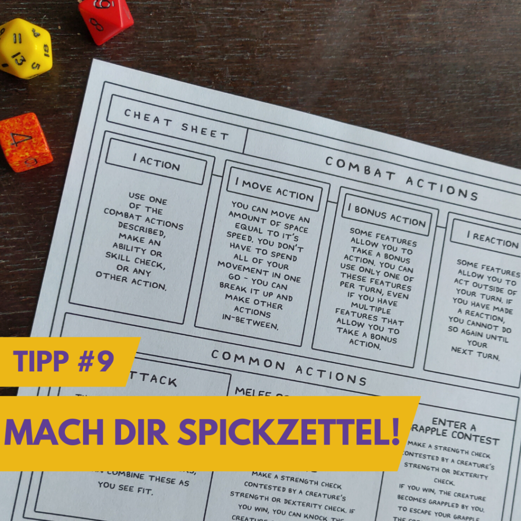 Sheat Sheets im Rollenspiel für Anfänger und Fortgeschrittene